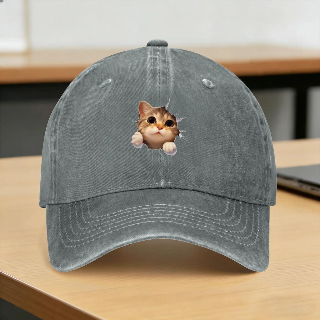 Washed Baseball Cap Funny Style Cat Spring Trucker Hat For Women Unisex Trendy Hiking Fishing Sun Baseball Caps