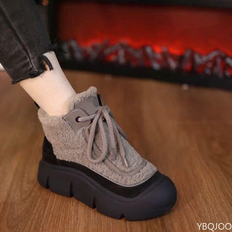 Fashion Warm Thick Cotton Boots for Women in Winter Versatile Fashionable Simple Comfortable High Top Anti Slip Cotton Shoes for Women