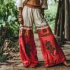 Women's Cotton And Linen High Waist Retro Print Fashion Trousers