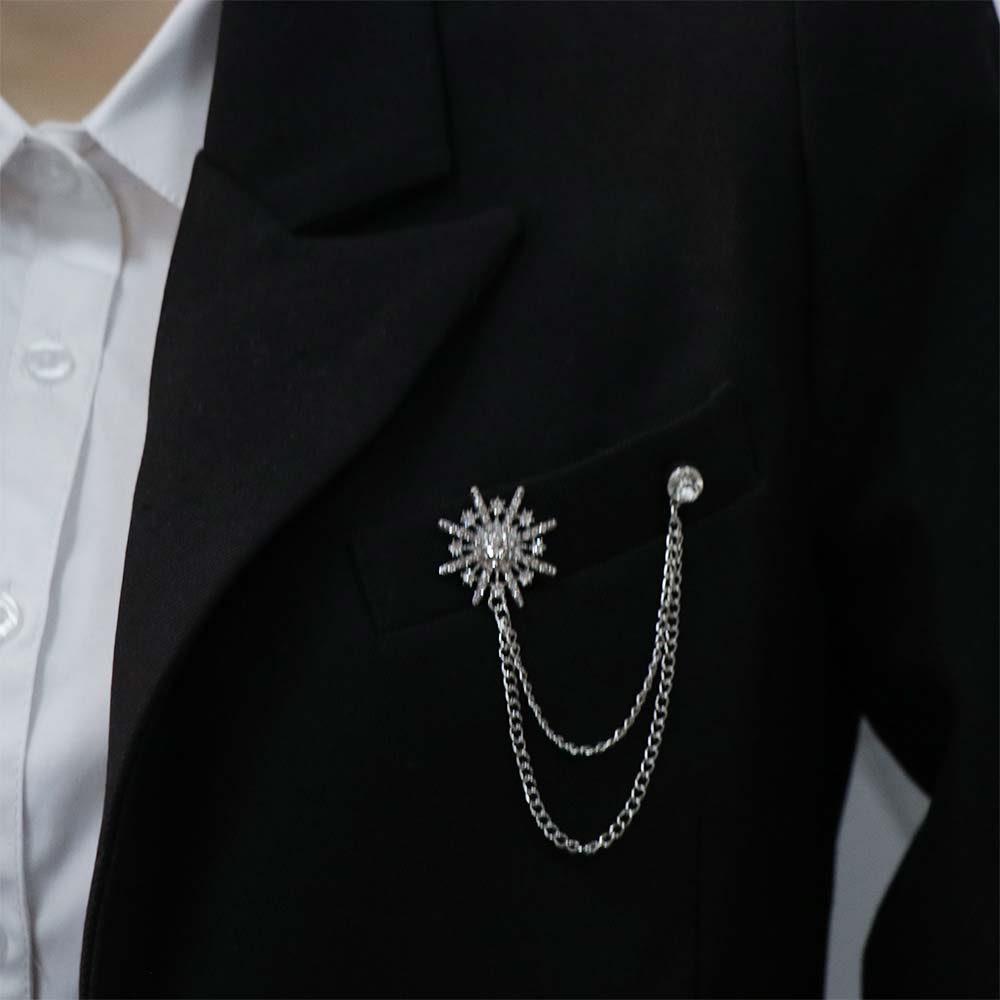 Zinc Zinc Alloy Men Brooch Tassel Chain Suit Collar Pin Exquisite Suit Lapel Pin Ceremony Banquet