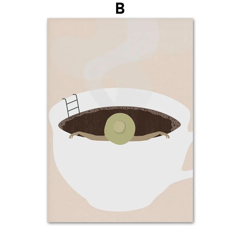 Funny Abstract Wall Art Canvas Painting, Red Wine Coffee, Sandwich Girl, Posters and Prints, Pictures for Living Room Decor