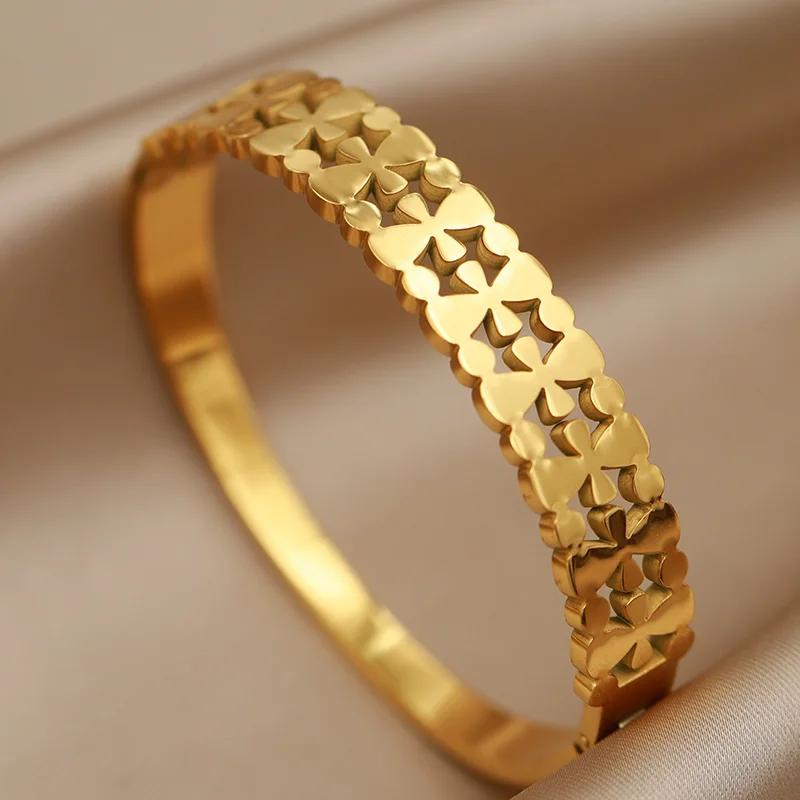 FYSARA New Trend Cross Flower Style Stainless Steel Bracelet for Women Birthday Lucky Present Friendship Titanium Steel Zircon