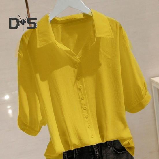 Ženy Léto Košile Topy Klopa Límec Halenka Polorukáv Jednobarevný Volný střih Knoflíky Dekor Pulovry Topy Pracovní párty Dovolená Topy