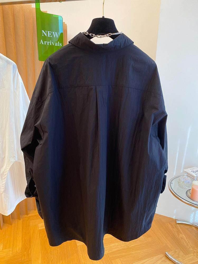 2026 Korean Artistic Solid Color Irregular Loose Plus Size Long Sleeve Shirt for Women