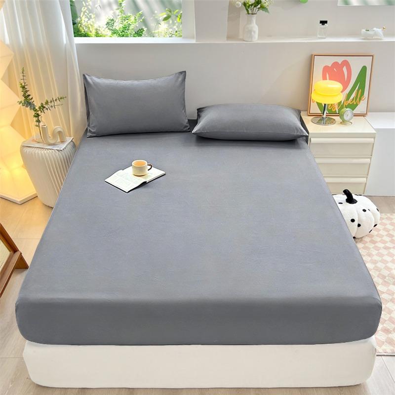 Solid Color Brushed Fitted Sheet Set Simple Mattress Protector Soft Breathable Bed Cover for Home Bedroom