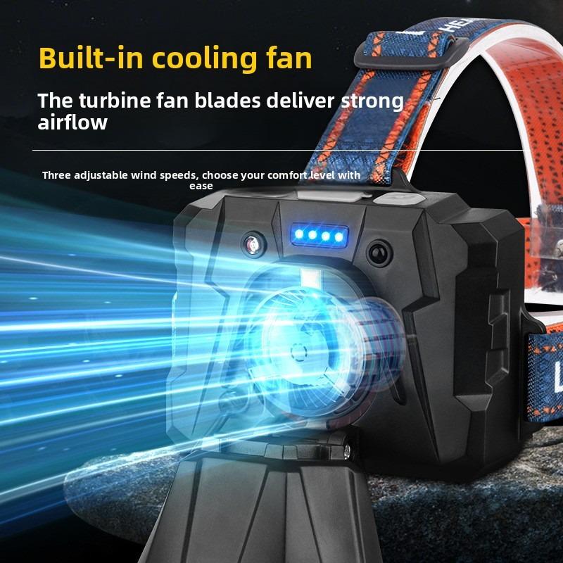Outdoor 1-in-1 Headlamp & Fan - High Lumen LED Super Bright, Motion Sensor, Portable Long-Life for Night Fishing