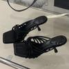 Fashion Elegant Square Toe Cross Tied High-heel Slippers Women Summer Sexy Open Toe Slide Sandals Fashion Comfort Brand Designer Shoes