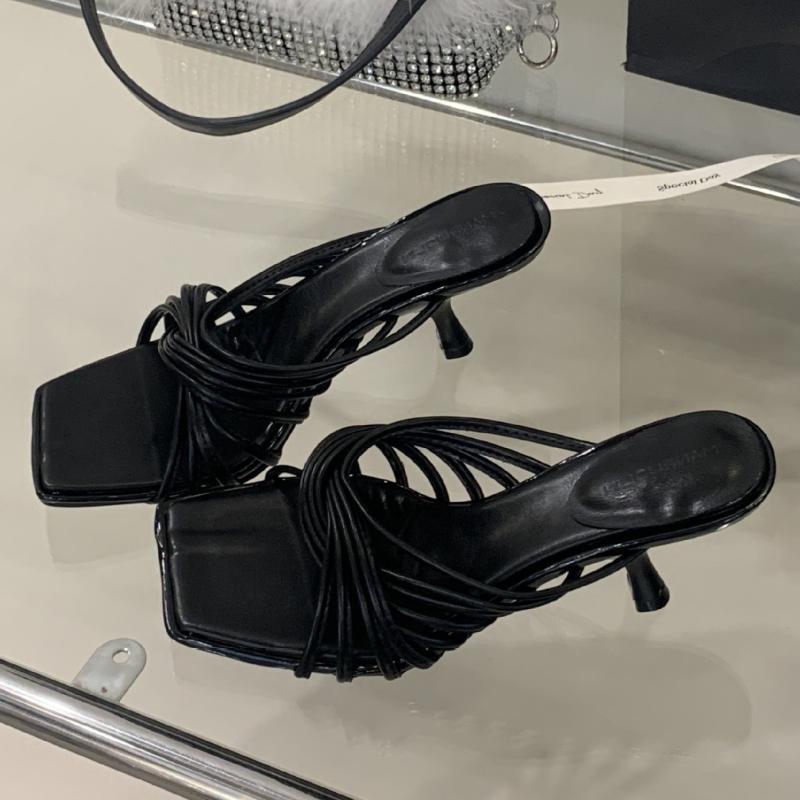 Fashion Elegant Square Toe Cross Tied High-heel Slippers Women Summer Sexy Open Toe Slide Sandals Fashion Comfort Brand Designer Shoes