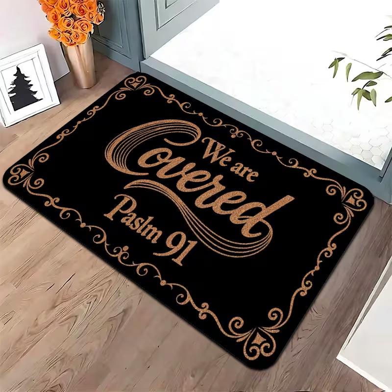 1pc of Healing Faith-Themed We Are Covered Psalm 91 Themed Doormat, Flannel Material SpongeEntrance Door Mat