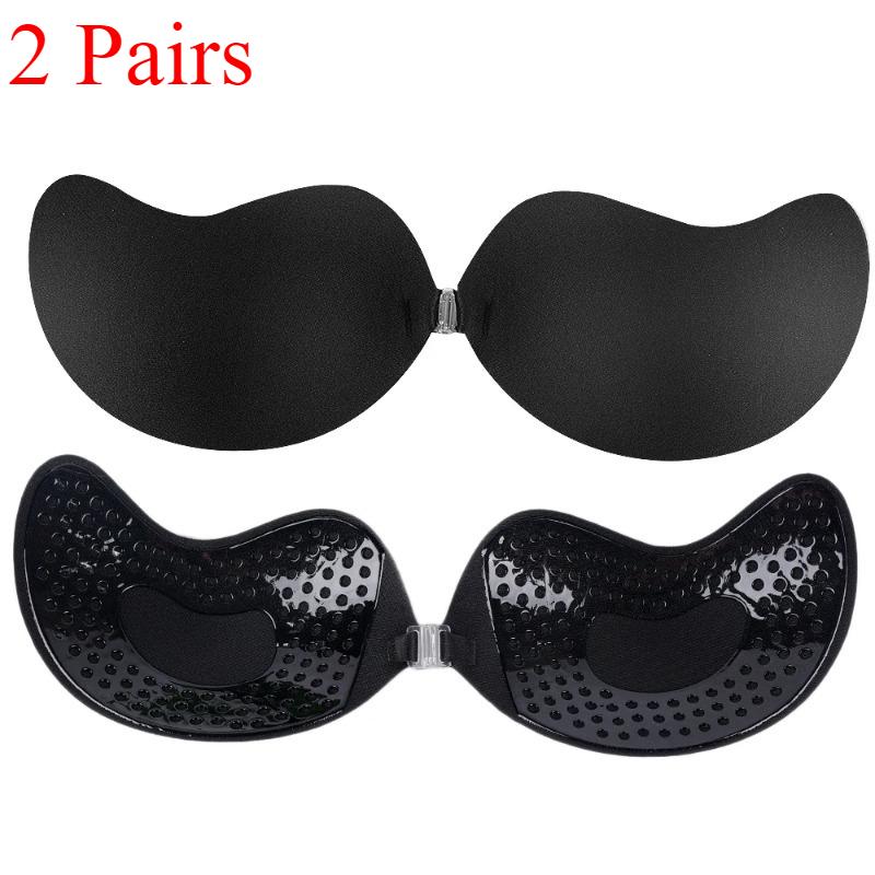 

2 пары невидимых бюстгальтеров пуш-ап для женщин, бюстгальтер без бретелек с открытой спиной, бесшовный бюстгальтер без косточек с застежкой спереди, нижнее белье, силиконовые самоклеящиеся подушечки для бюстгальтера C чёрный