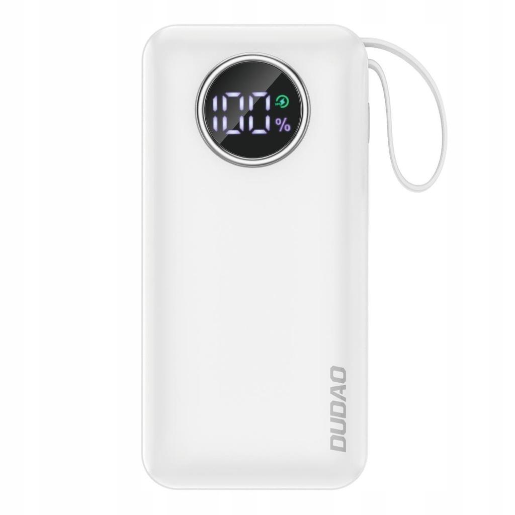 Dudao Powerbank 10000Mah Usb-A/Usb-C 22.5W + Kabel Lightning I Usb-C Biały