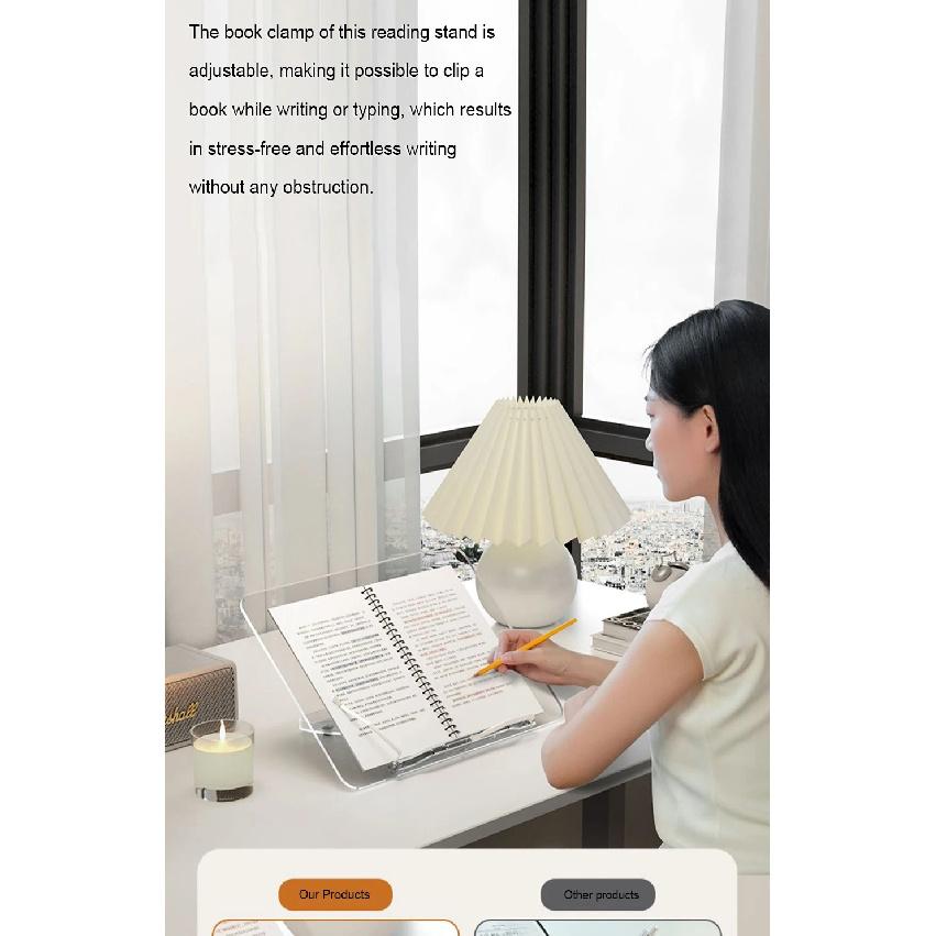 HKYC Transparent Book Stand with 13 Adjustable Height Portable Cookbook Holder Reading Bookstand for Laptop Tablet Macbook iPad