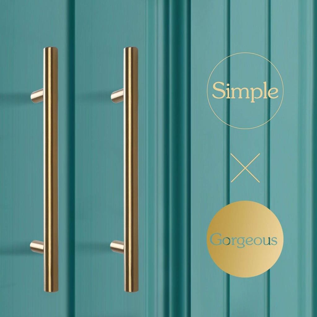 6 Pack 6" Brushed Brass Cabinet Cupboard Drawer Door Handle Pull Stainless Steel T Bar Drawer Pulls, 6" Length, 4" Hole Center