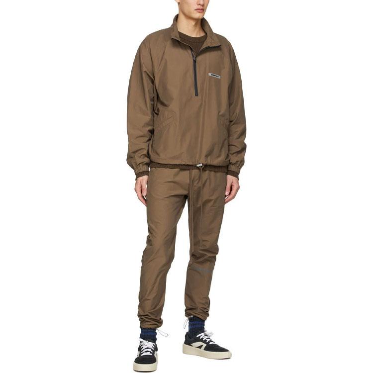 Fear of God Essentials Fall/Winter 2020 Half-Zip Stand Collar Sports Windbreaker With Plain Logo And Raglan Sleeves Men Jacket Brown FOG-FW20-243