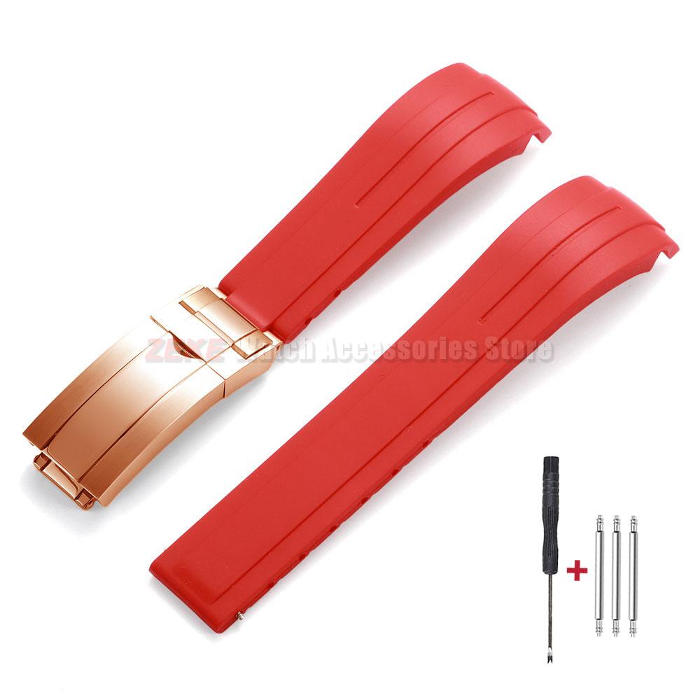 Curved End Rubber Watch Strap 20mm 21mm 22mm for Rolex for Water Ghost Folding Buckle Bracelet Waterproof Silicone Wrist Band