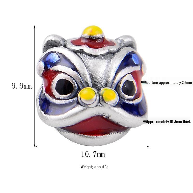 Sterling Silver S999 3D Lion Dance Spacer Beads for DIY Chinese Style Bracelets