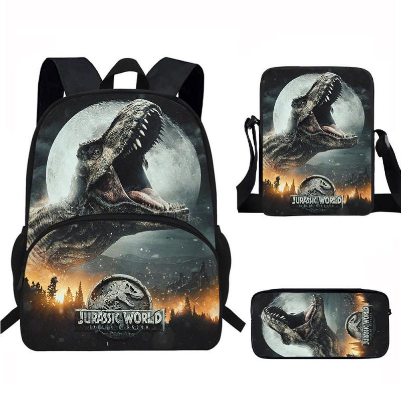Kids Dinosaur Backpack Set Elementary School Oxford Fabric Ergonomic Back Support Breathable Lightweight 3-Piece Kit