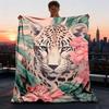 1pc Leopard Floral Print Outdoor Soft Polyester Flannel Throw Blanket Versatile for All Seasons , Soft , Cozy , Warm All Season Quilted Throw ,