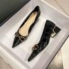 Fashion Shoes For Women 2025 Formal Pointed Toe Ladies Summer Footwear Black Luxury Leather Casual Low Heel Elegant Korean Style