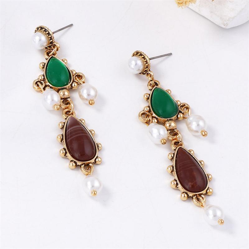 1 Pair Baroque Art Retro Personality Geometric Resin Water Droplet Imitation Pearl Pendant Earrings