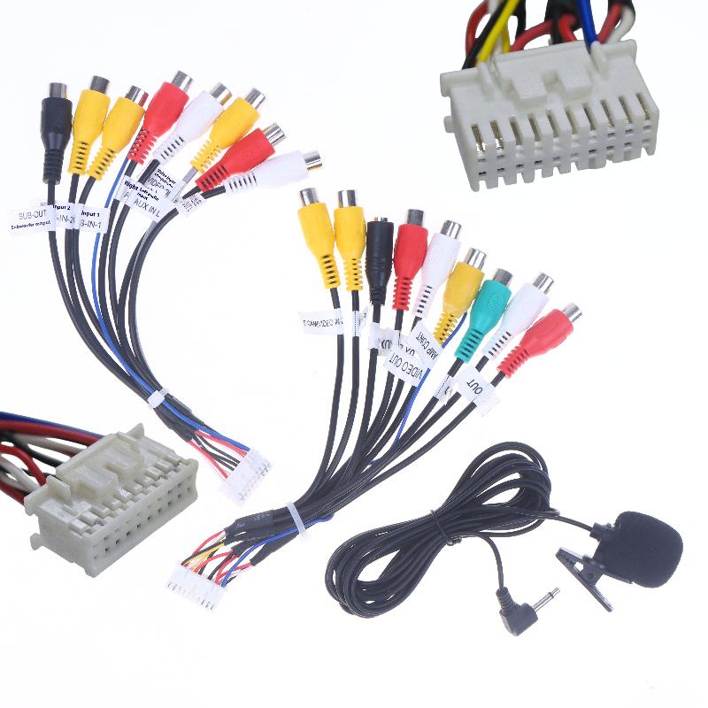 1/2 stk. Mikrofon 20-pins RCA-kabel Bilradio 3,5 mm Mikrofon Subwoofer-ledninger til Android Stereo Output Subwoofer-sæt