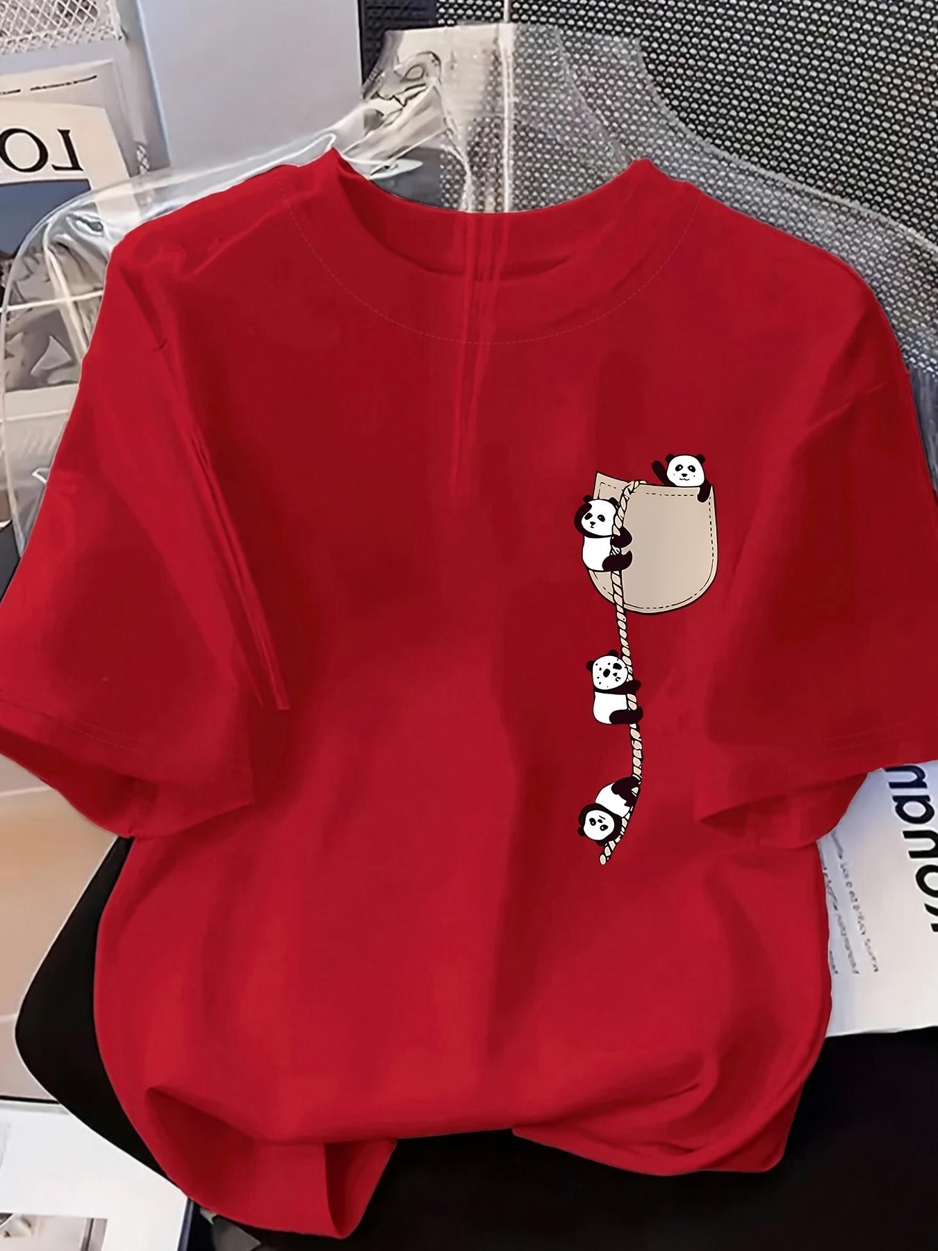 

2026 Fashion New Design Womens Roundneck Panda Print Fashion ShortSleeved Summer Casual Tshirt Women Clothes Tops 4XL