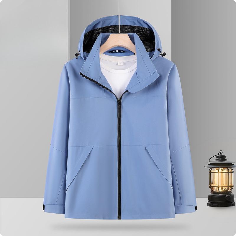 Men and Women Hooded Single-layer Jacket New Fashionable Couple Single-pressure Solid Color Windproof Waterproof Jacket Versatile