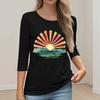 Moda Donna Ampio Casual Manica Sette 3/4 Stampato Girocollo Maglia Pullover