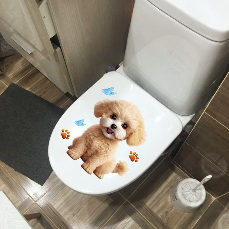 Cute Teddy Cartoon Stickers Bedroom Decoration Wall Stickers Bathroom Waterproof Toilet Stickers