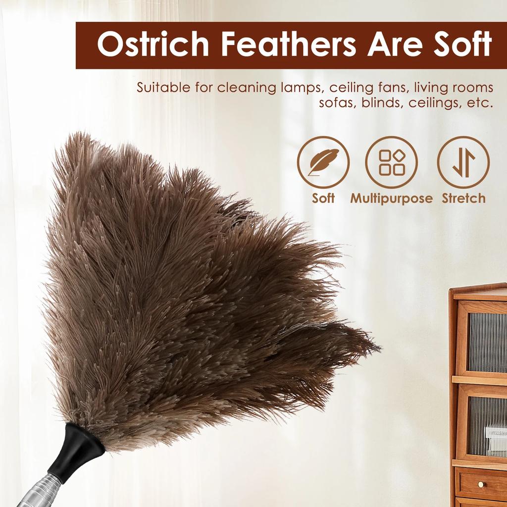 Extendable Ostrich Feather Duster With Stainless Steel Long Handle Brush Practical Household Furniturer Feather Dusting Tool