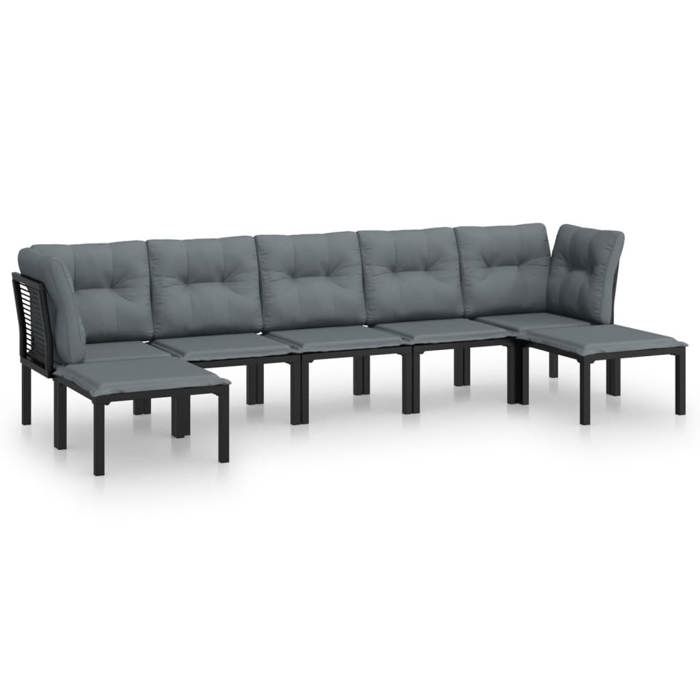 VidaXL Salon de Jardin 7 pcs, Ensemble de Meubles de Terrasse, Mobilier d'Extérieur, Chaise de Patio, Moderne, Noir et Gris 3187764