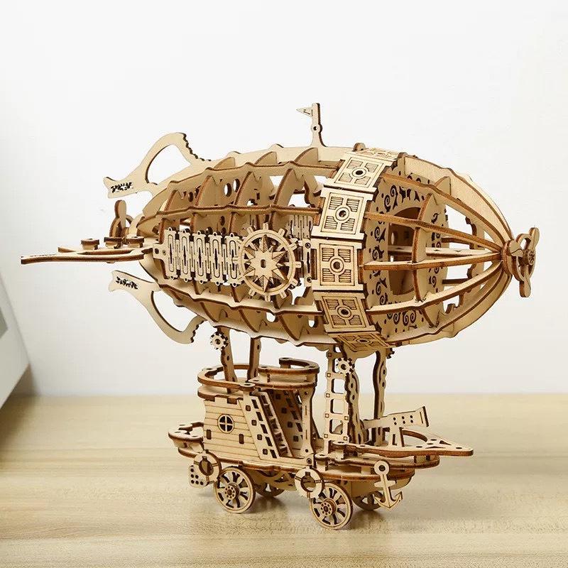3D Wooden Airship Puzzle Mechanical Model Kit Creative Toy Gift
