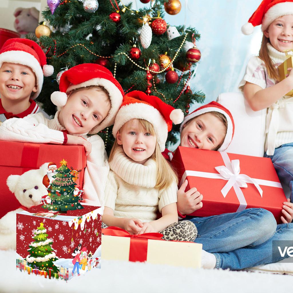 Red Christmas Tree Paper Money Box For Festive Party Celebration Decoration And