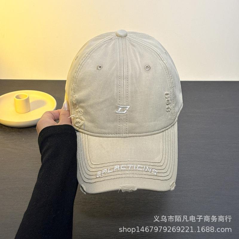 Spring and Summer Edging Holes Embroidery Letters Baseball Cap Women Simple Fashion Versatile Hat Big Head Circumference Cap Men