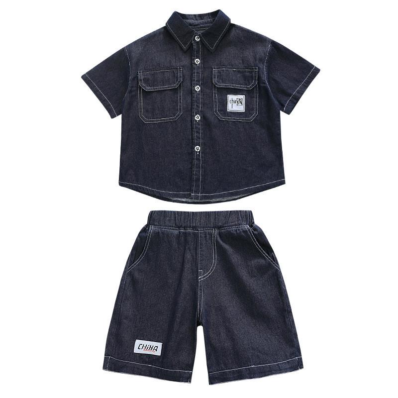 Trendy Blue Boys Denim Short Sleeve Set For Summer Stylish Casual Outfit For Kids