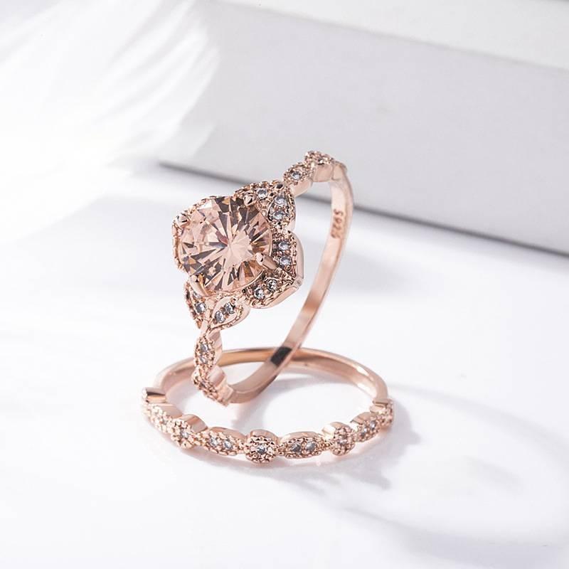 Zircon Charm Oval Crystal Bride Ring Rose Gold Plated Rhinestone Ring Wedding