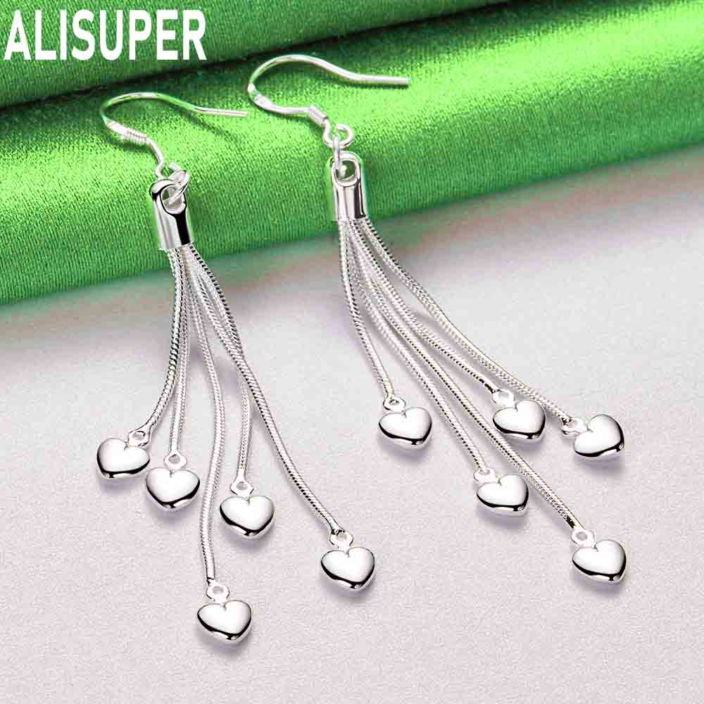 Exquisite 925 Sterling Silver Tassel Heart Pendant Earrings - Stylish Wedding Jewelry