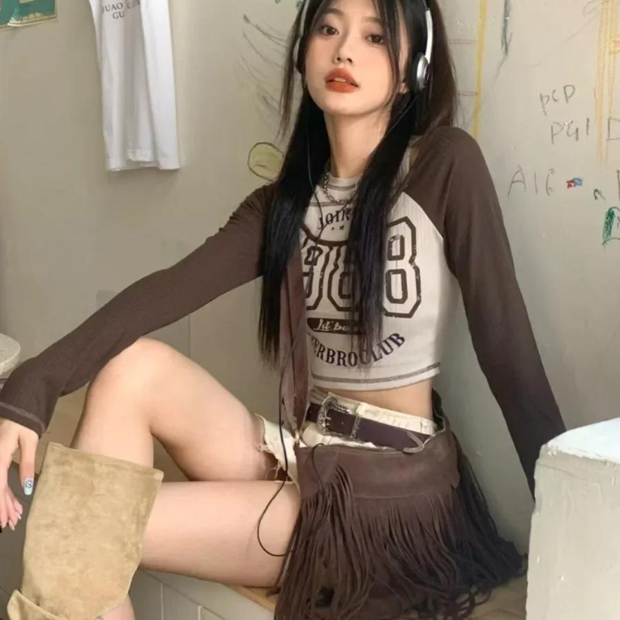 Y2k T-shirt Streetwear Vintage Korean Style Crop Top Women T-shirt Sexy Retro Letter Printed T Shirts Off Shoulder Aesthetic Clothes