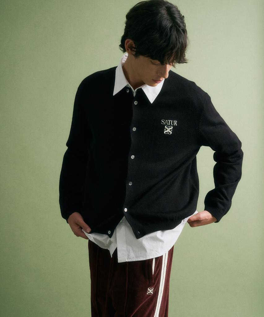 Satur Lauren Basic Crew Neck Fine Cardigan Black