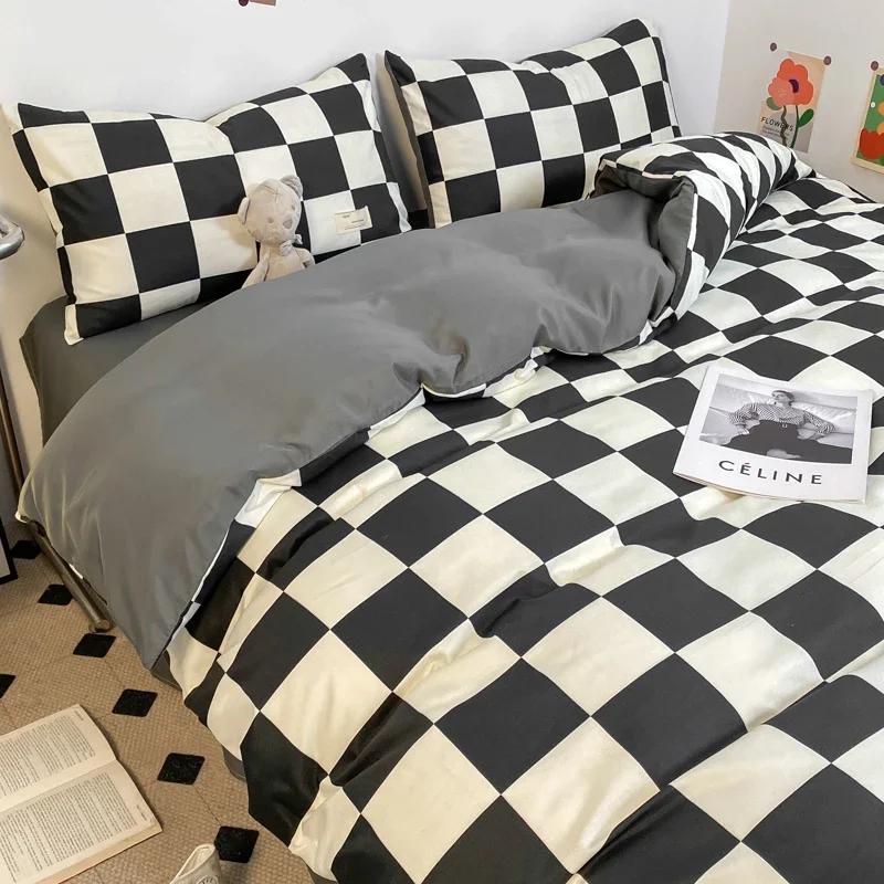 Black and White Plaid Duvet Cover Set Full Geometric Grid Bedding Set Soft Lattice Checkerd Comforter Cover with 2 Pillowcases