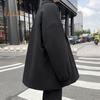 Men Woolen Coat Lapel Long Sleeve Single Breasted Windbreaker Solid Color Loose Fit Mid-length Coat with Pockets Formal Wear