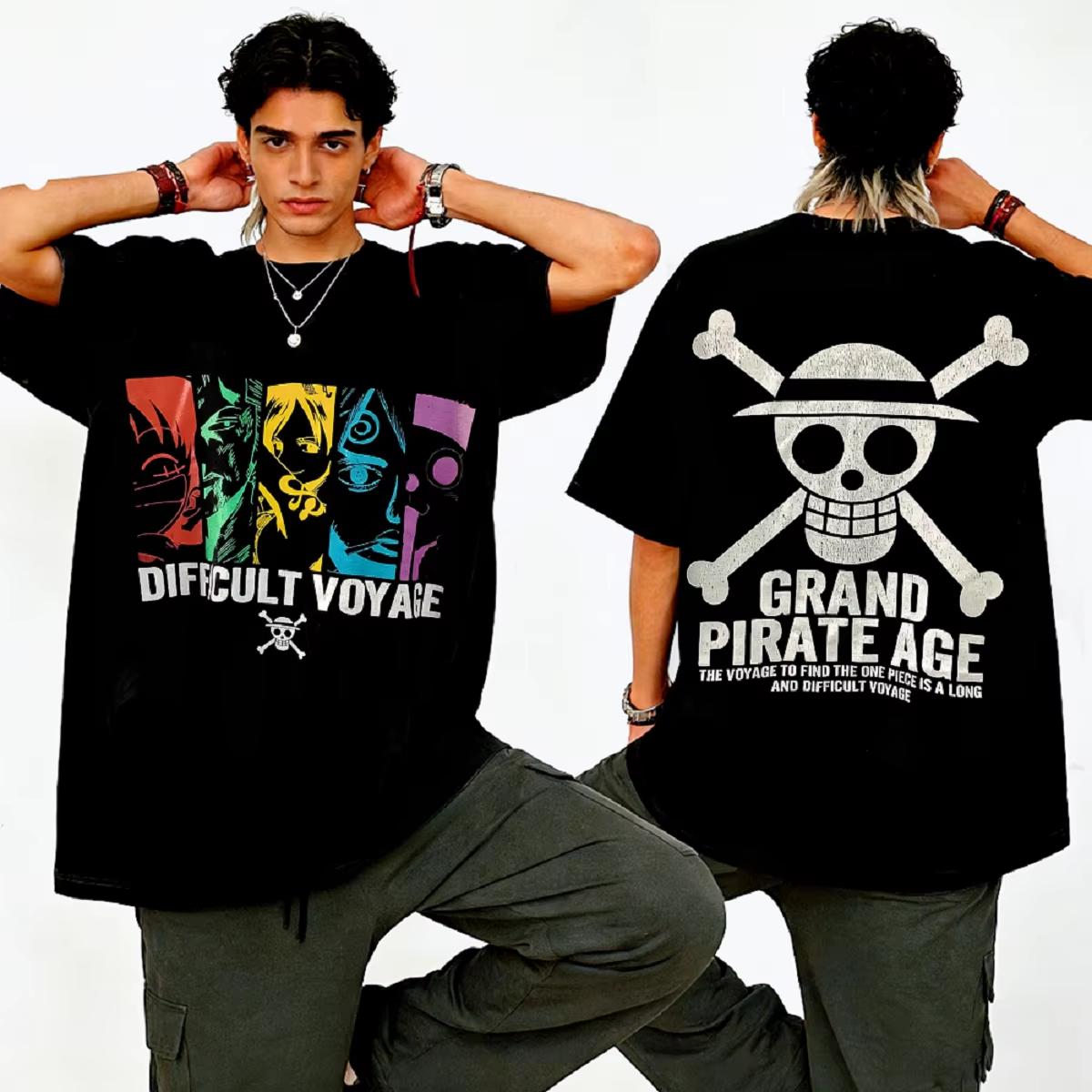 

2026 One Piece Луффи Японский аниме принт мужская и женская короткорукавная футболка из чистого хлопка топ 4XL