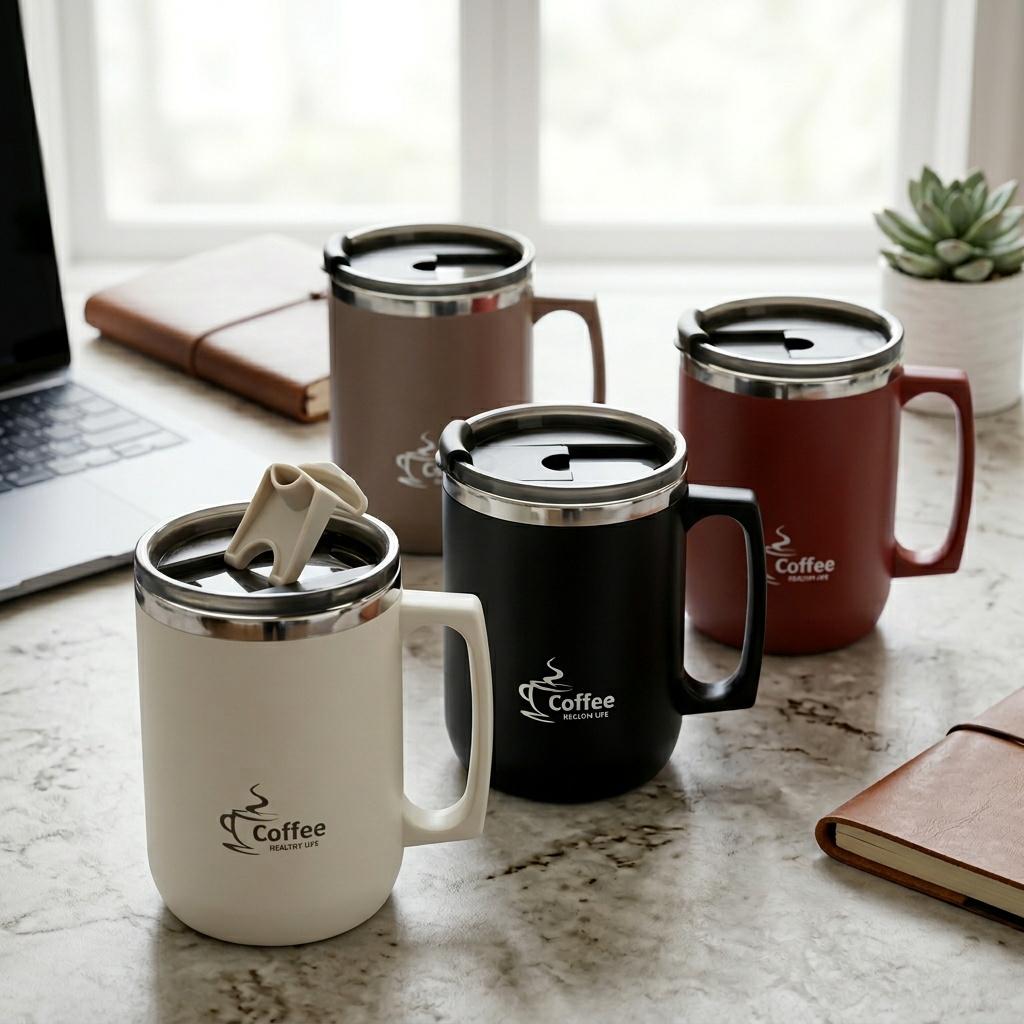 Thermal Coffee Mug Travel Tumbler With Handle 304 Stainless Steel Insulated Cup Leakproof Mini Portable Water Bottle With Lid