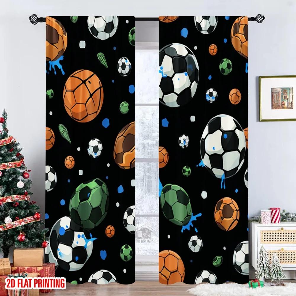 Set Of 2 Flat Printing Curtain Sports Balls Seamless Digital Printed Polyester Drapes Party Decorations Use Bedroom Office Curtains Made Master Window