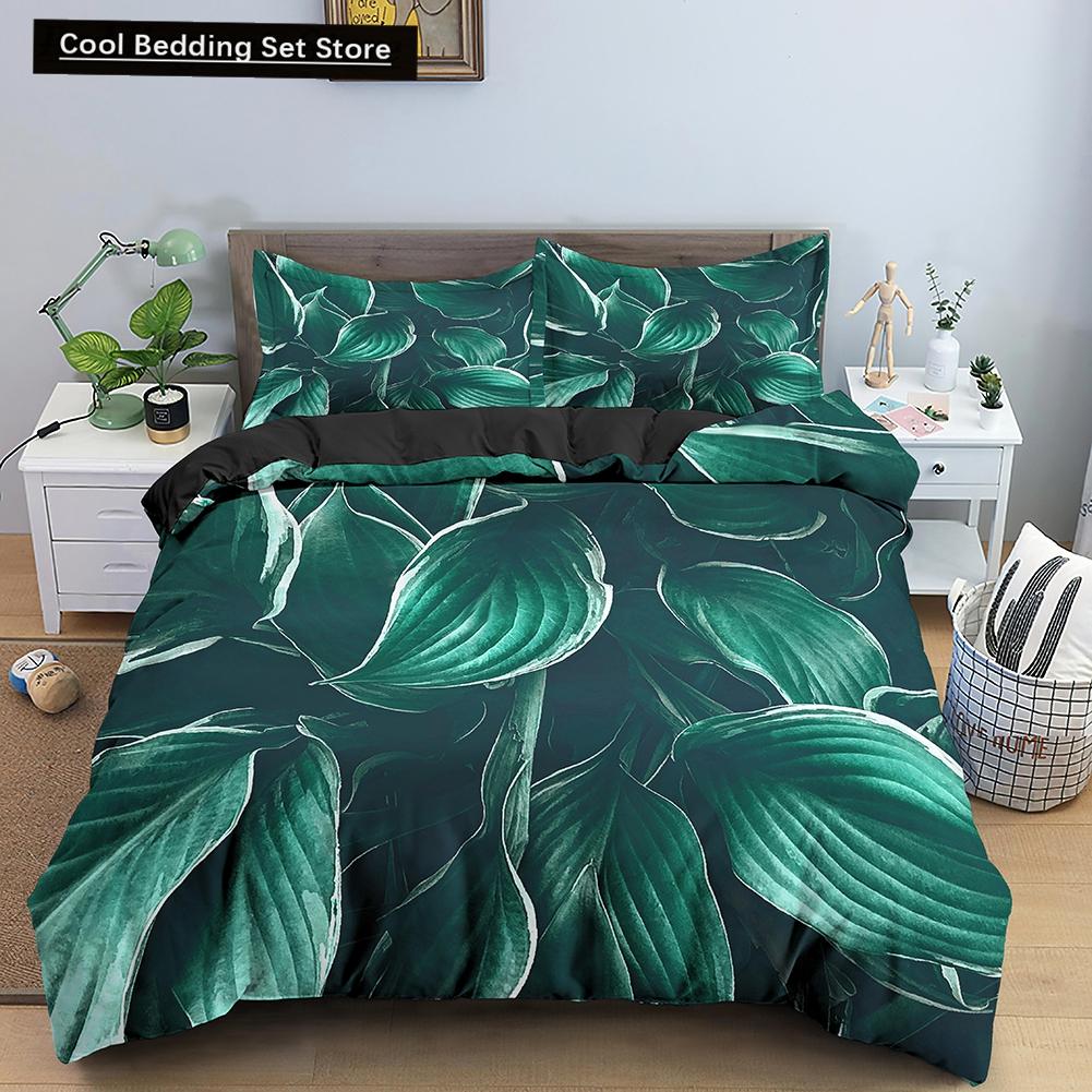 Floral King Queen Duvet Cover Fuchsia White Flower Bedding Set for Girl Women Colorful Plant Leaves 2/3pcs Polyester Quilt Cover