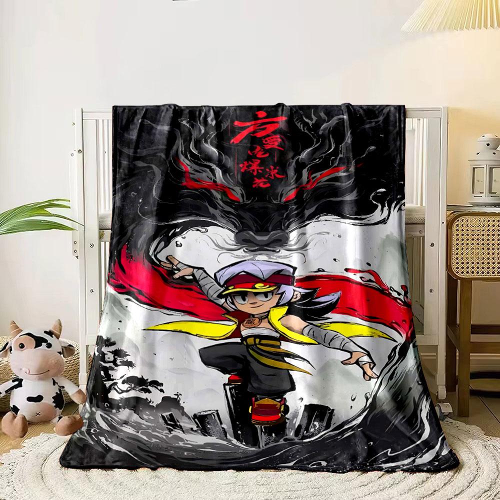 Dynamic Character with Vibrant Outfit Surrounded by Swirling Dark Energy. for All Seasons Blanket Lunch Break Throw Gift