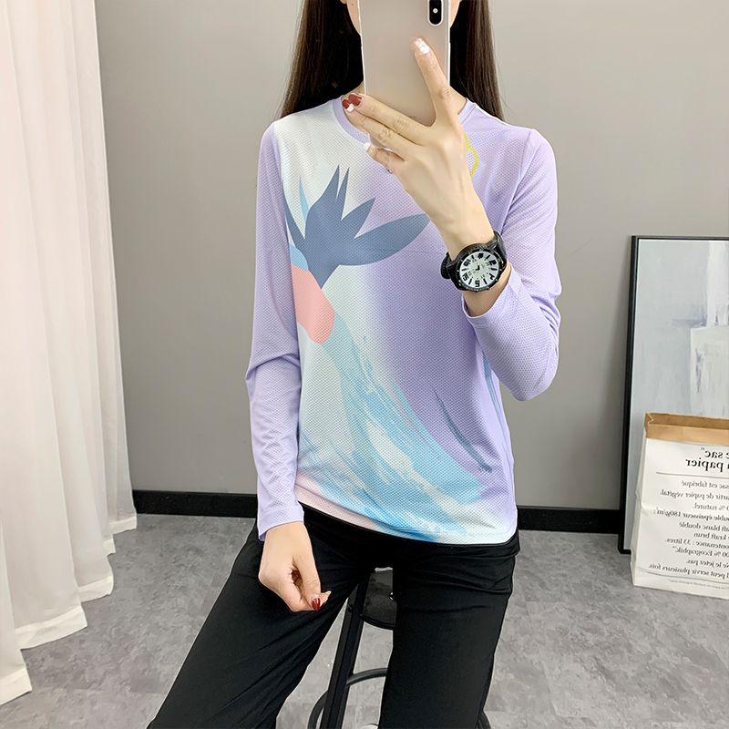 Ice Silk Quick Dry Long Sleeve T-Shirt Women Breathable Elastic Slim Base Top Outdoor Running Casual Tee