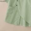 ZANZEA Women Casual Turn Down Collar Loose Short Sleeve Stripe Blouse