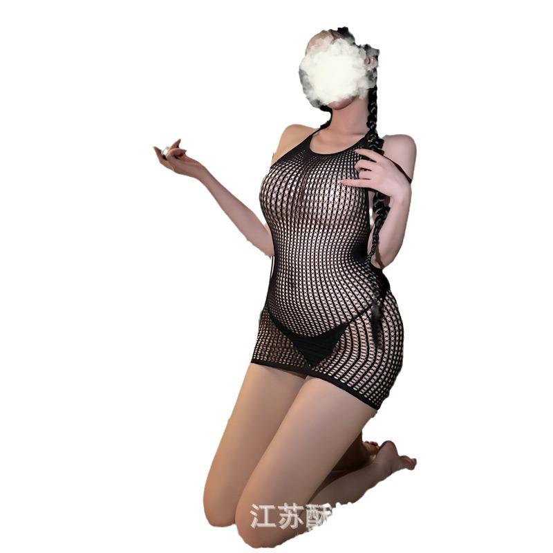 Crispy lingerie flirting sexy perspective hip-wrapped uniform temptation naked back neck-hanging no-take net suit