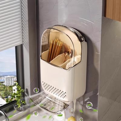 Küchenregal Wandmontierter Organizer mit Fächern, staubdichter transparenter Abdeckung und Abtropfschale, Trockenständer für